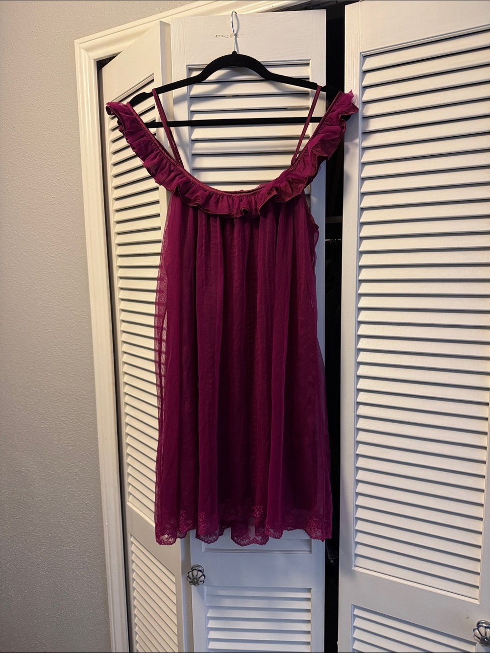 Free People- Ruffled Off-Shoulder Mini Dress in Magenta